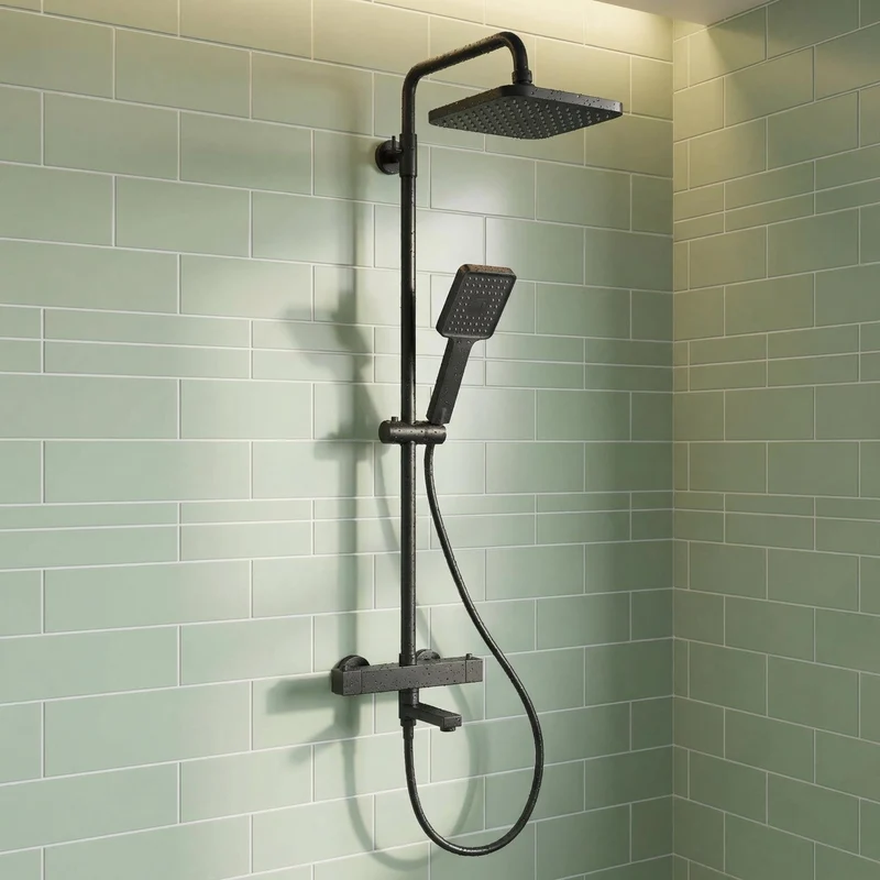 Garvee Set Doccia Completo Acciaio Inox con Termostato, Doccetta Regolabile e Soffione 25cm, Sistema Versatile per Bagno Moderno Nero