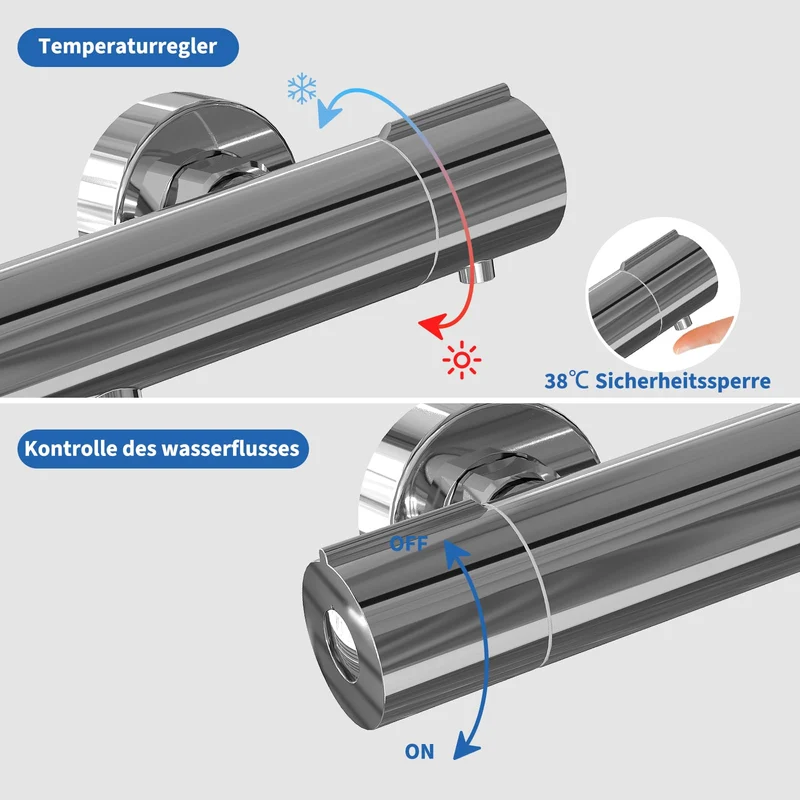 Garvee Miscelatore Termostatico Anti-Scaldo con Doccia Fissa 250 mm in Acciaio Inox 304, Cromato, per Bagno Combinato, Include Tubo 1,5 m