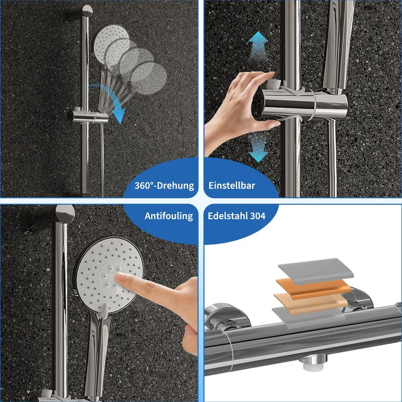 Garvee Miscelatore Termostatico Anti-Scaldo con Doccia Fissa 250 mm in Acciaio Inox 304, Cromato, per Bagno Combinato, Include Tubo 1,5 m