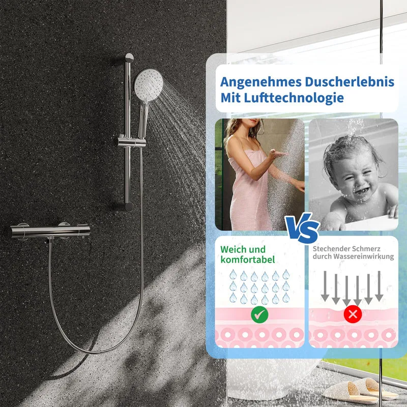Garvee Miscelatore Termostatico Anti-Scaldo con Doccia Fissa 250 mm in Acciaio Inox 304, Cromato, per Bagno Combinato, Include Tubo 1,5 m
