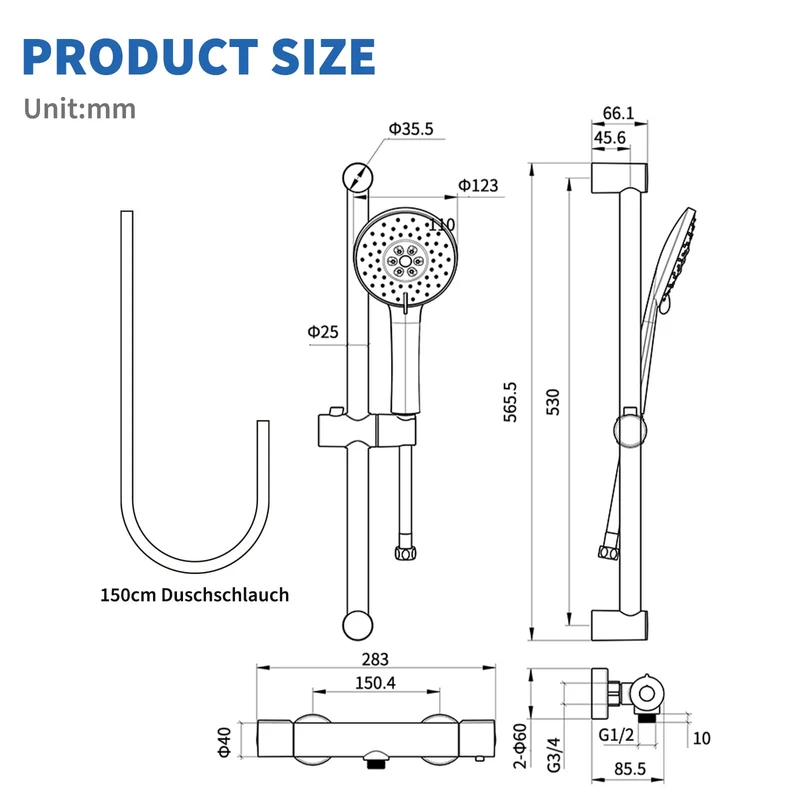 Garvee Miscelatore Termostatico Anti-Scaldo con Doccia Fissa 250 mm in Acciaio Inox 304, Cromato, per Bagno Combinato, Include Tubo 1,5 m