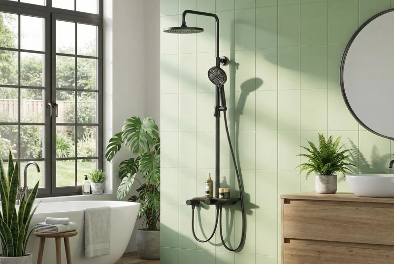 Sistema Doccia Garvee con Doccia a Pioggia Set Testa Doccia 250mm Acciaio Inox Cromo con Mensola Integrata Regolabile in Altezza Design Moderno per Bagno