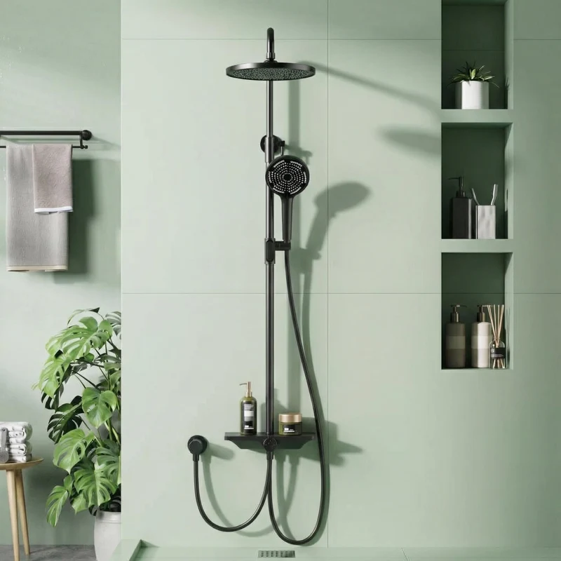 Sistema Doccia Garvee con Doccia a Pioggia Set Testa Doccia 250mm Acciaio Inox Cromo con Mensola Integrata Regolabile in Altezza Design Moderno per Bagno