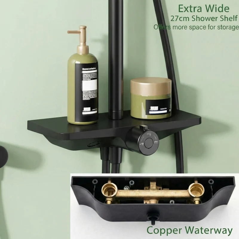 Sistema Doccia Garvee con Doccia a Pioggia Set Testa Doccia 250mm Acciaio Inox Cromo con Mensola Integrata Regolabile in Altezza Design Moderno per Bagno