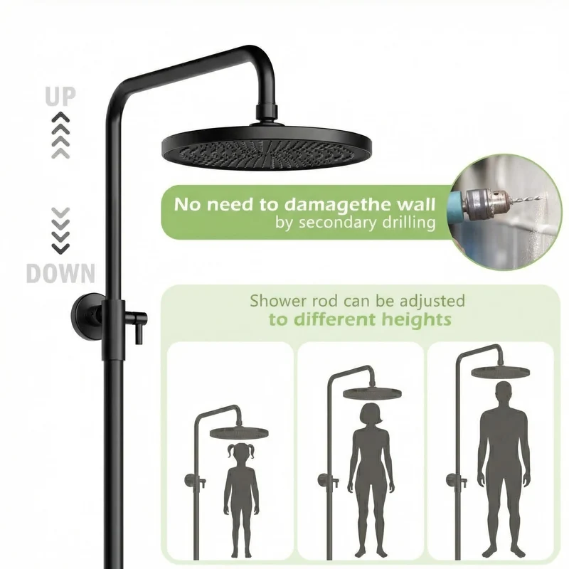 Sistema Doccia Garvee con Doccia a Pioggia Set Testa Doccia 250mm Acciaio Inox Cromo con Mensola Integrata Regolabile in Altezza Design Moderno per Bagno