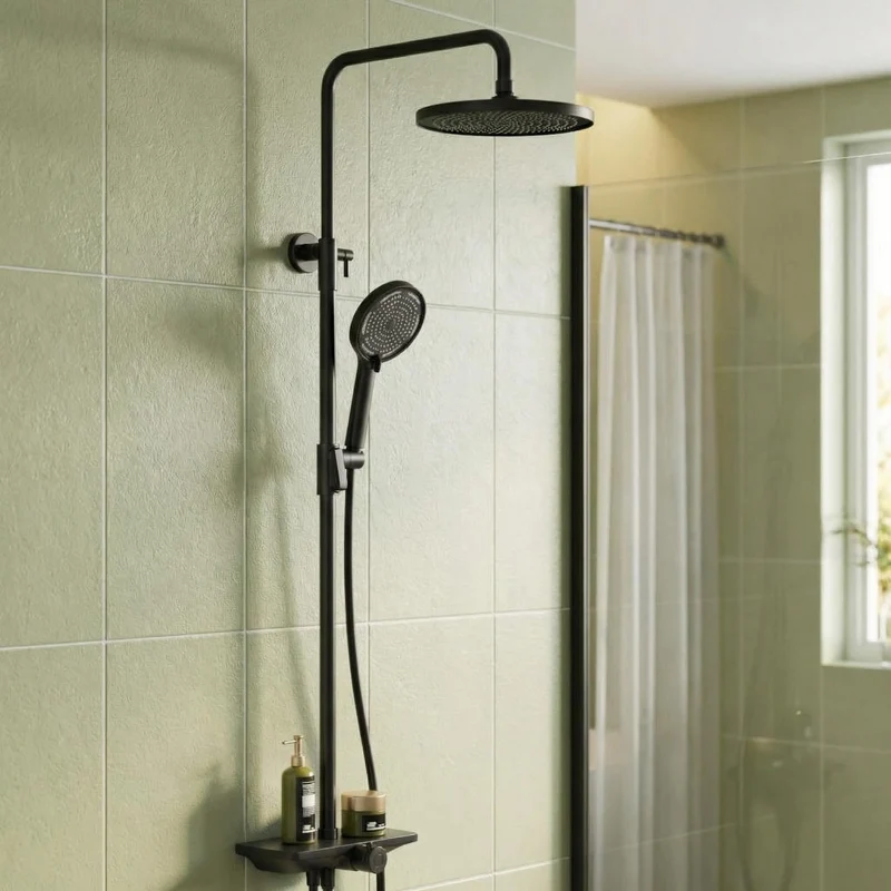 Sistema Doccia Garvee con Doccia a Pioggia Set Testa Doccia 250mm Acciaio Inox Cromo con Mensola Integrata Regolabile in Altezza Design Moderno per Bagno