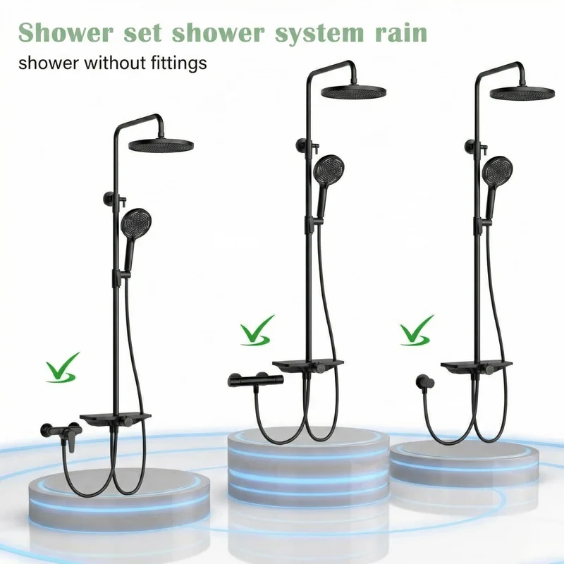 Sistema Doccia Garvee con Doccia a Pioggia Set Testa Doccia 250mm Acciaio Inox Cromo con Mensola Integrata Regolabile in Altezza Design Moderno per Bagno