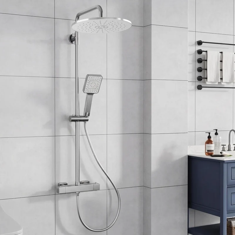 Garvee Struttura Alternativa Doccia Moderna con Miscelatore Termostatico Set Completo per Bagno, Installazione Facile, Cromato, Regolabile 360°