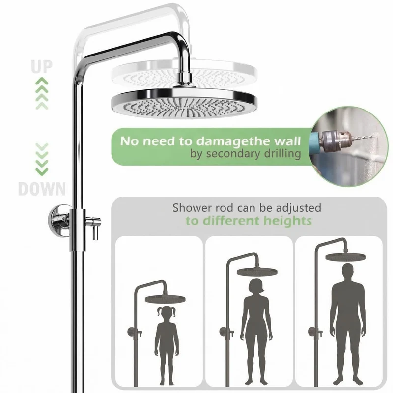 Garvee Struttura Alternativa Doccia Moderna con Miscelatore Termostatico Set Completo per Bagno, Installazione Facile, Cromato, Regolabile 360°