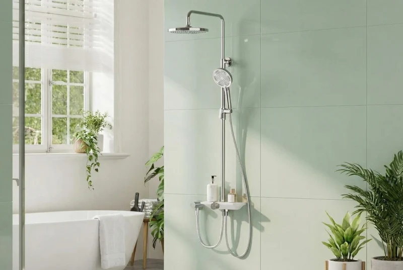Garvee Sistema Doccia con Doccia a Soffione Set con Testina Doccia a Pioggia da 250 mm, Doccia a Mano 3+1 Funzioni, Acciaio Inox Cromato, Bagno Moderno, Regolabile in Altezza