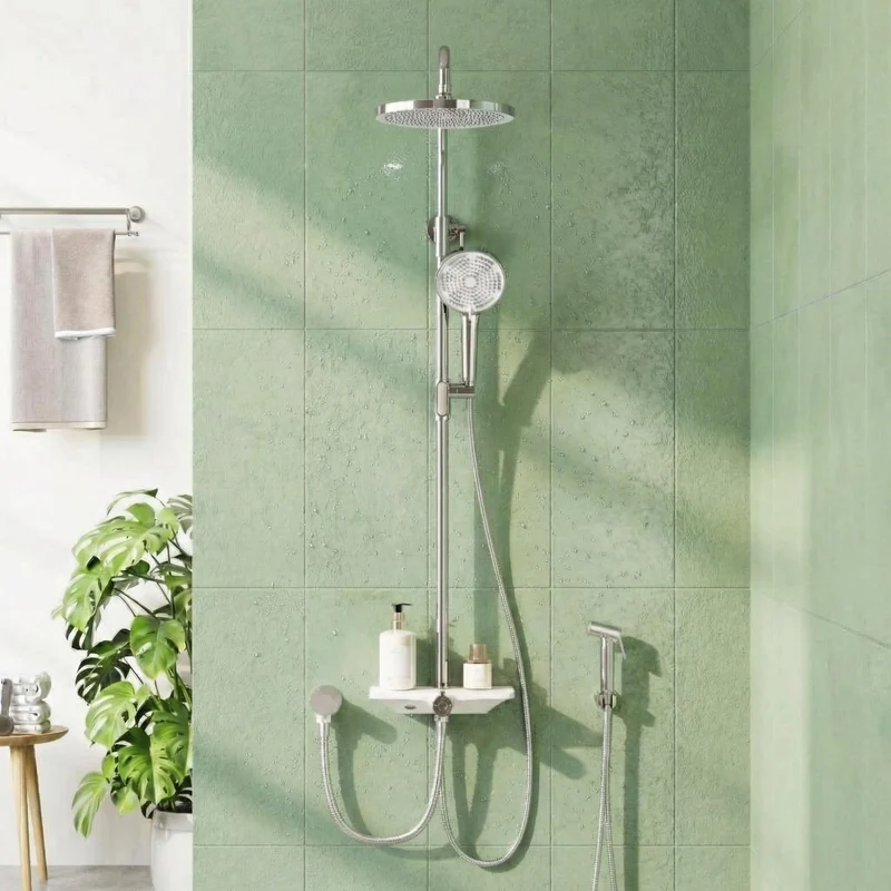 Garvee Sistema Doccia con Doccia a Soffione Set con Testina Doccia a Pioggia da 250 mm, Doccia a Mano 3+1 Funzioni, Acciaio Inox Cromato, Bagno Moderno, Regolabile in Altezza