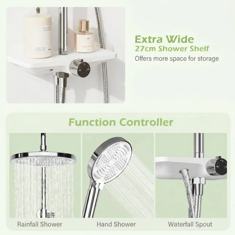 Garvee Sistema Doccia con Doccia a Soffione Set con Testina Doccia a Pioggia da 250 mm, Doccia a Mano 3+1 Funzioni, Acciaio Inox Cromato, Bagno Moderno, Regolabile in Altezza