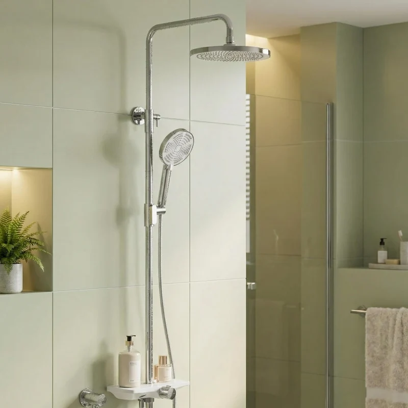 Garvee Sistema Doccia con Doccia a Soffione Set con Testina Doccia a Pioggia da 250 mm, Doccia a Mano 3+1 Funzioni, Acciaio Inox Cromato, Bagno Moderno, Regolabile in Altezza