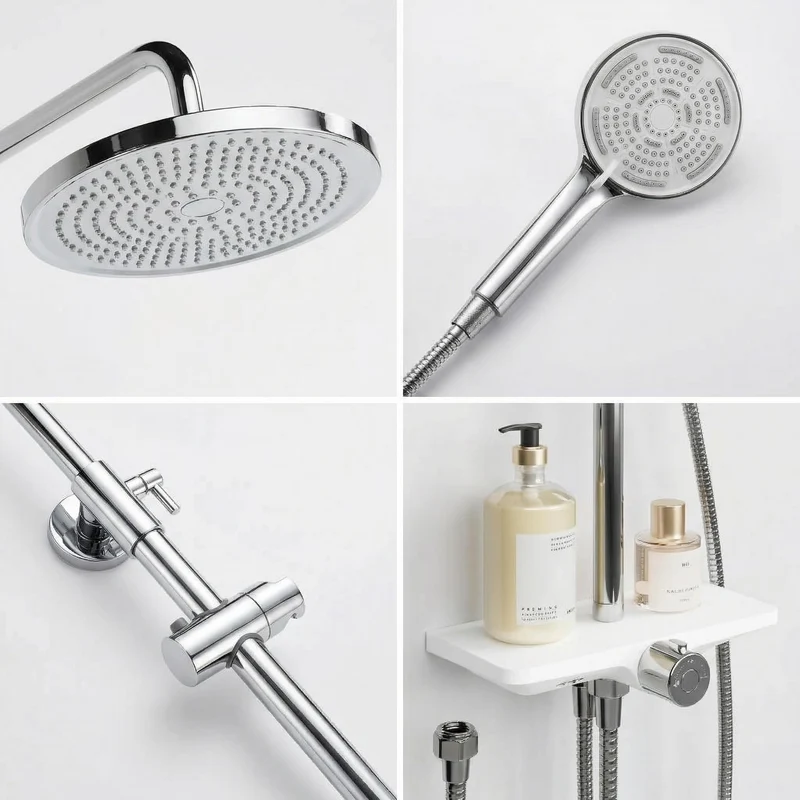Garvee Sistema Doccia con Doccia a Soffione Set con Testina Doccia a Pioggia da 250 mm, Doccia a Mano 3+1 Funzioni, Acciaio Inox Cromato, Bagno Moderno, Regolabile in Altezza