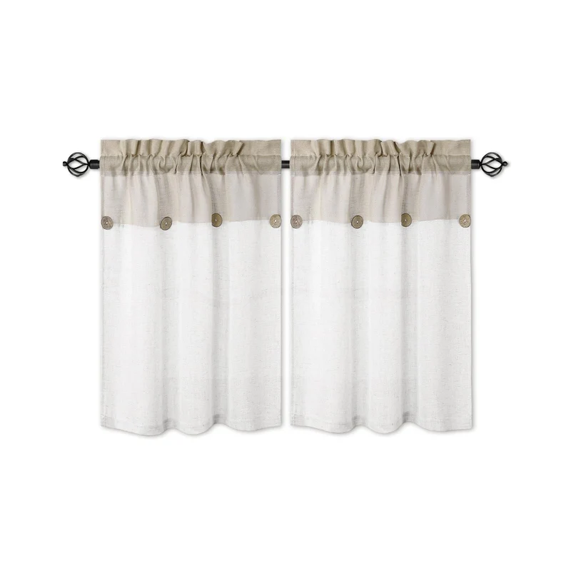 Garvee Tende per Cucina con Bottoni Patchwork Semitrasparenti Lino e Poliestere per Bagno e Camera da Letto 69x76cm Marrone