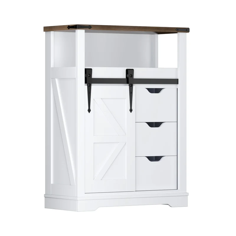 Mobile Portaoggetti d'Ingresso Garvee Bianco in MDF - Armadio Alto con Porta Scorrevole e 3 Cassetti - Compatto per Bagno, Cucina, Soggiorno