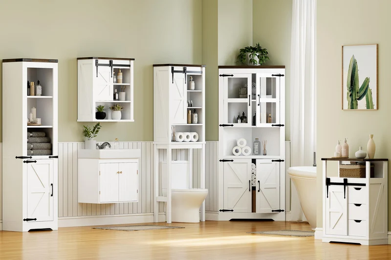 Mobile Portaoggetti d'Ingresso Garvee Bianco in MDF - Armadio Alto con Porta Scorrevole e 3 Cassetti - Compatto per Bagno, Cucina, Soggiorno