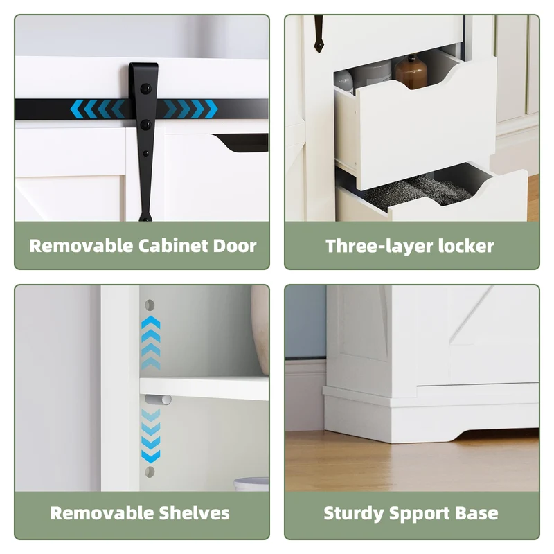 Mobile Portaoggetti d'Ingresso Garvee Bianco in MDF - Armadio Alto con Porta Scorrevole e 3 Cassetti - Compatto per Bagno, Cucina, Soggiorno