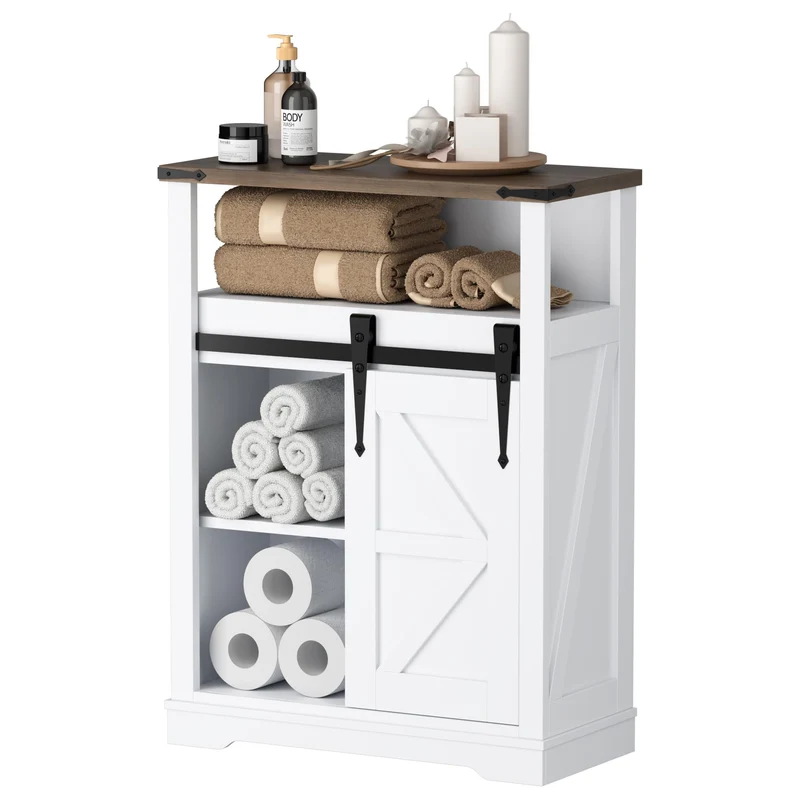 Mobile Portaoggetti d'Ingresso Garvee Bianco in MDF - Armadio Alto con Porta Scorrevole e 3 Cassetti - Compatto per Bagno, Cucina, Soggiorno