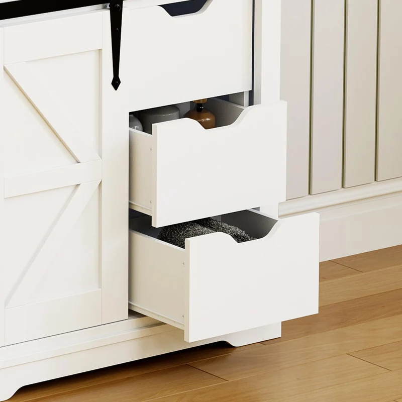 Mobile Portaoggetti d'Ingresso Garvee Bianco in MDF - Armadio Alto con Porta Scorrevole e 3 Cassetti - Compatto per Bagno, Cucina, Soggiorno