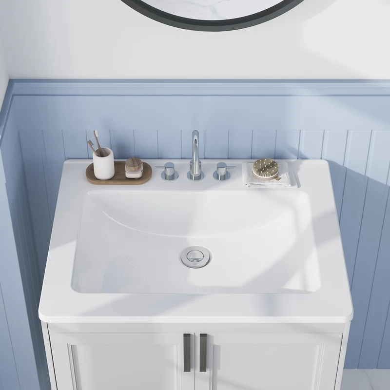 Garvee Lavabo da Incasso Rettangolare 21x43,2 cm in Ceramica Bianca con Tre Fori per Bagni Compatti, Scarico Overflow, Bordo Esteso, Facile Installazione