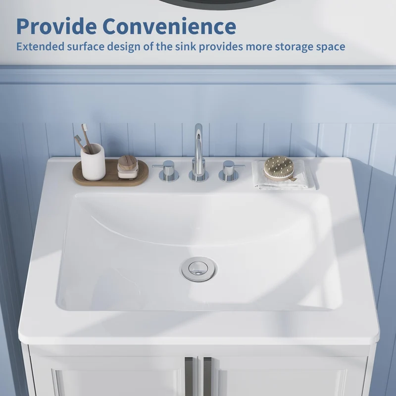 Garvee Lavabo da Incasso Rettangolare 21x43,2 cm in Ceramica Bianca con Tre Fori per Bagni Compatti, Scarico Overflow, Bordo Esteso, Facile Installazione