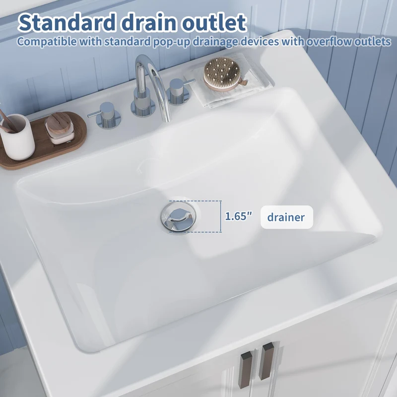 Garvee Lavabo da Incasso Rettangolare 21x43,2 cm in Ceramica Bianca con Tre Fori per Bagni Compatti, Scarico Overflow, Bordo Esteso, Facile Installazione