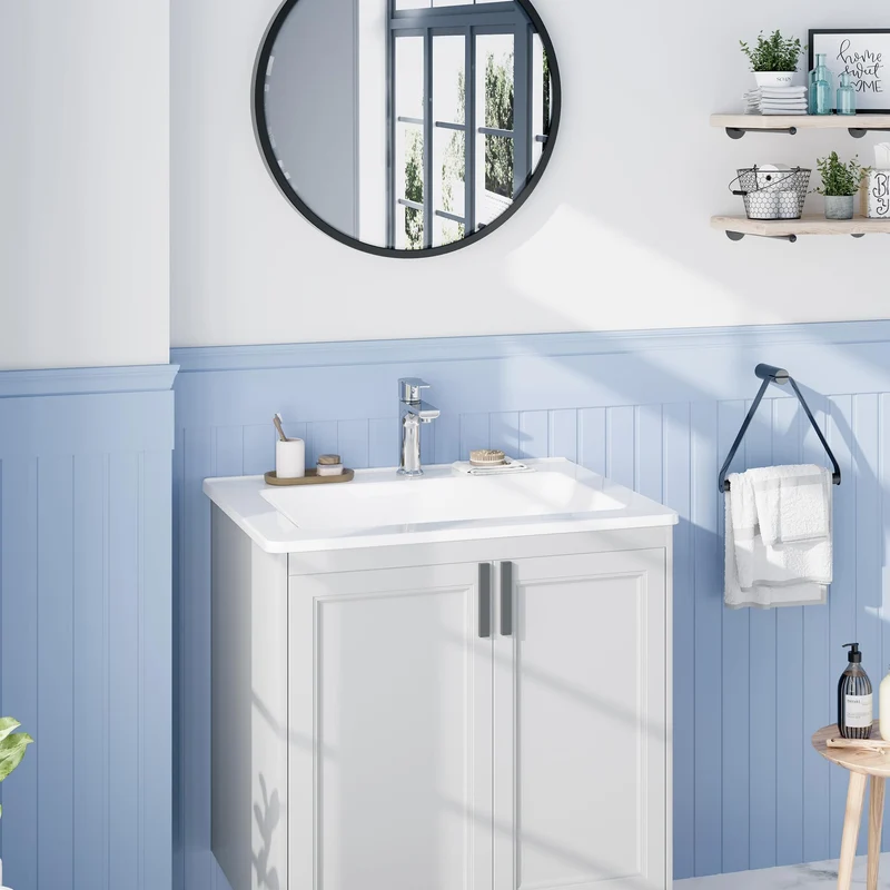 Garvee Lavabo da Incasso Rettangolare 21x43,2 cm in Ceramica Bianca con Tre Fori per Bagni Compatti, Scarico Overflow, Bordo Esteso, Facile Installazione