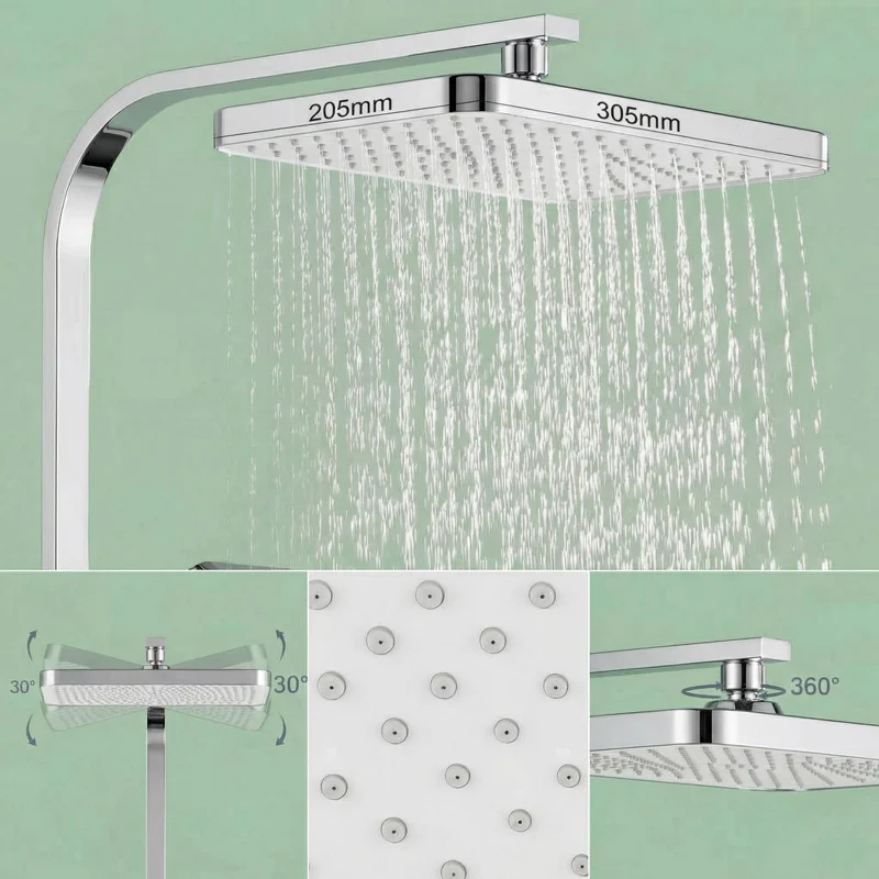 Sistema Doccia Garvee con Doccia a Soffione 250mm, Doccia a Mano 3+1 Funzioni, Acciaio Inox Cromato, Asta Doccia Regolabile, Bagno Moderno, Anticalcare