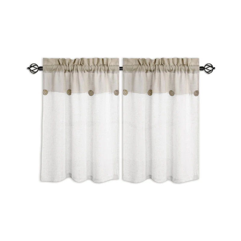 Garvee Tende per Cucina con Bottoni Patchwork Semitrasparenti in Lino e Poliestere per Cucina e Bagno 69x61cm Marrone