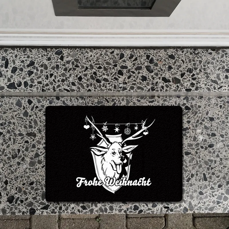Hirschkopf Fußmatte in 35x50 cm ohne Rand mit Spruch: Frohe Weihnacht