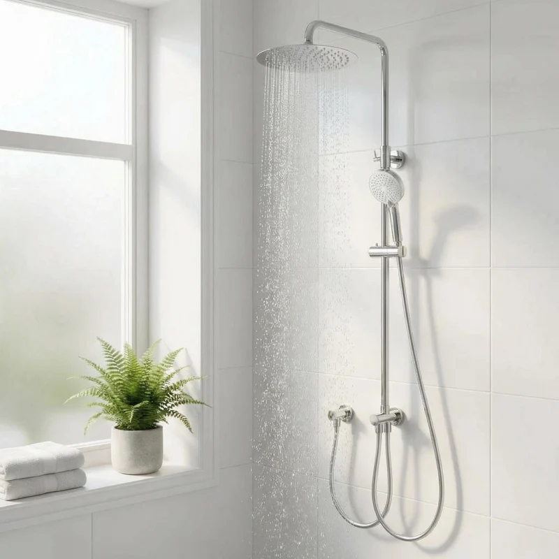 Garvee Sistema Doccia Moderno Senza Rubinetto, Soffione Rotondo 25 cm, Colonna Doccia Regolabile, Acciaio Inox, Bagno, Installazione Semplice, 3 Getti, Argento
