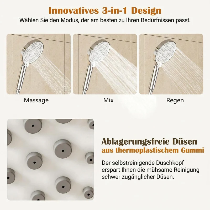 Garvee Sistema Doccia Moderno Senza Rubinetto, Soffione Rotondo 25 cm, Colonna Doccia Regolabile, Acciaio Inox, Bagno, Installazione Semplice, 3 Getti, Argento