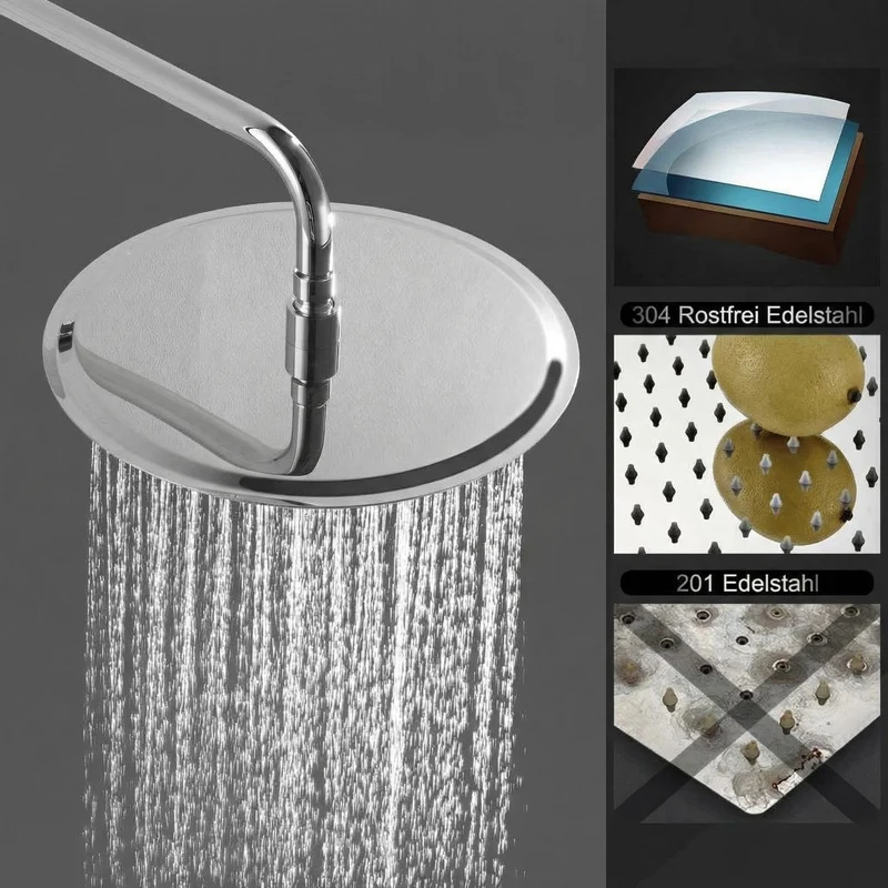 Garvee Sistema Doccia Moderno Senza Rubinetto, Soffione Rotondo 25 cm, Colonna Doccia Regolabile, Acciaio Inox, Bagno, Installazione Semplice, 3 Getti, Argento