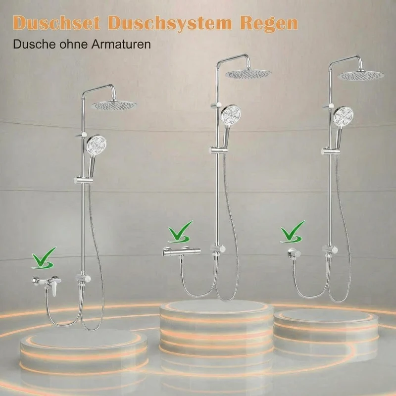 Garvee Sistema Doccia Moderno Senza Rubinetto, Soffione Rotondo 25 cm, Colonna Doccia Regolabile, Acciaio Inox, Bagno, Installazione Semplice, 3 Getti, Argento
