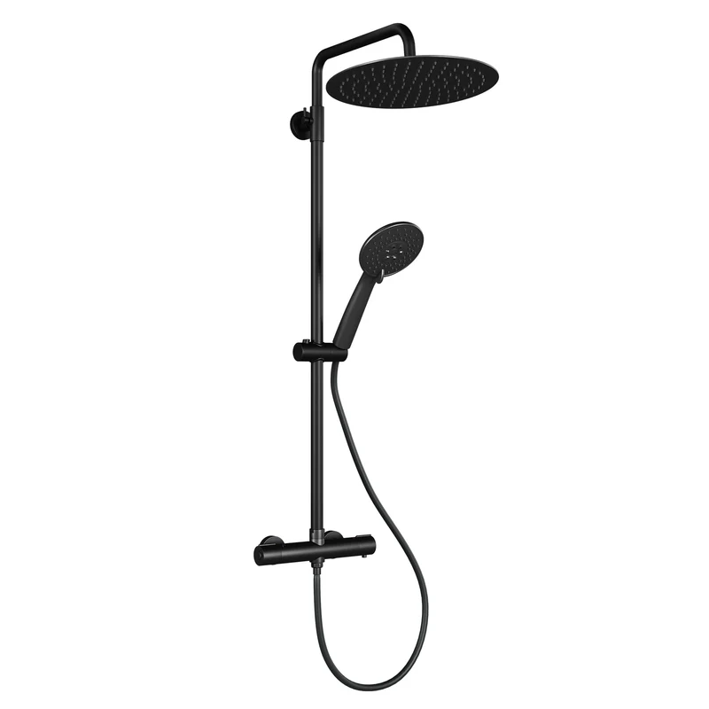 Garvee Sistema Doccia con Termostato 38°C Sicurezza, Doccia a 3 Funzioni, Materiale Resistente, Montaggio Facile, Bagno Familiare, Nero