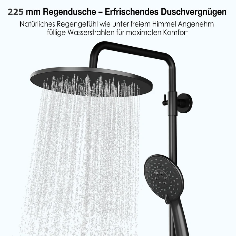 Garvee Sistema Doccia con Termostato 38°C Sicurezza, Doccia a 3 Funzioni, Materiale Resistente, Montaggio Facile, Bagno Familiare, Nero