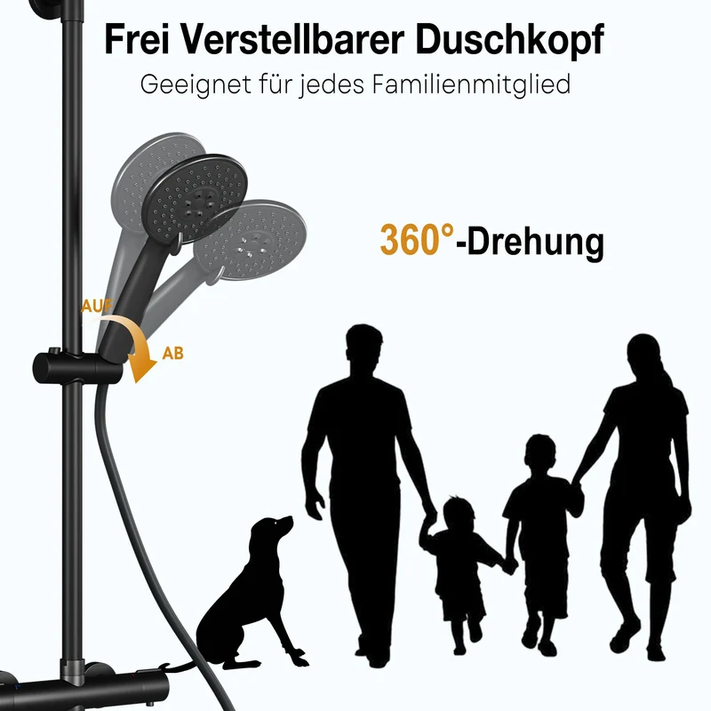 Garvee Sistema Doccia con Termostato 38°C Sicurezza, Doccia a 3 Funzioni, Materiale Resistente, Montaggio Facile, Bagno Familiare, Nero