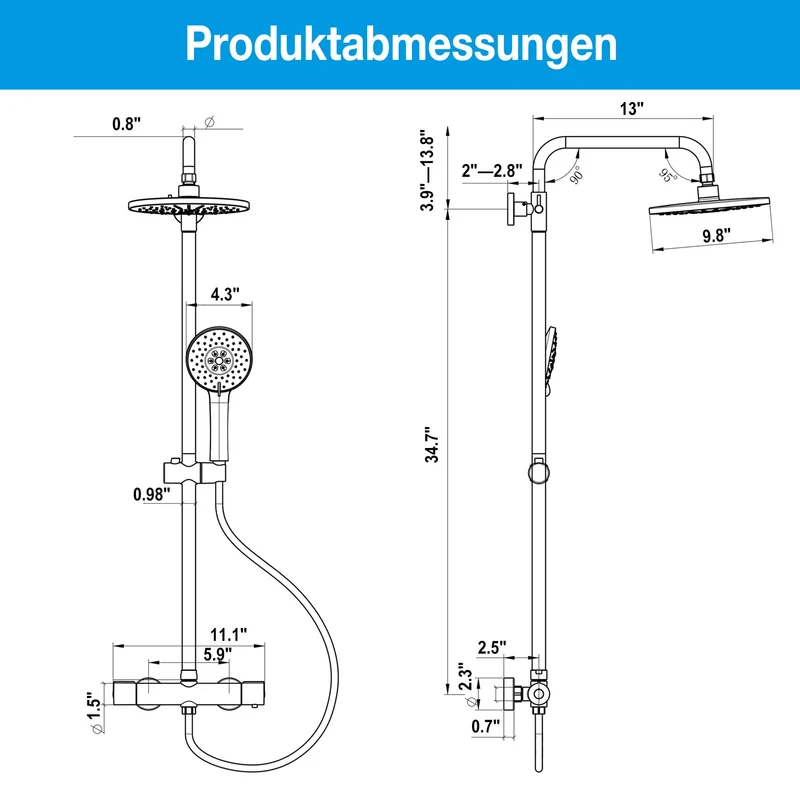 Garvee Sistema Doccia con Termostato 38°C Sicurezza, Doccia a 3 Funzioni, Materiale Resistente, Montaggio Facile, Bagno Familiare, Nero