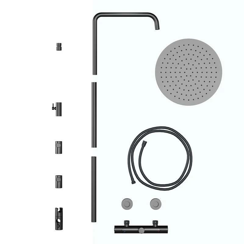 Garvee Sistema Doccia con Termostato 38°C Sicurezza, Doccia a 3 Funzioni, Materiale Resistente, Montaggio Facile, Bagno Familiare, Nero