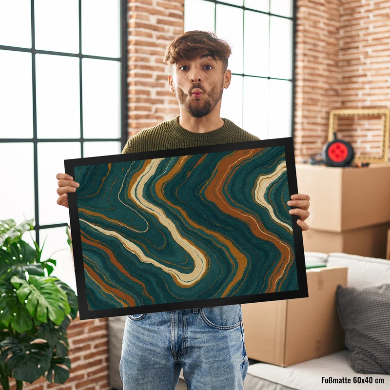 Teal Rost Wellen Fußmatte in 35x50 cm Kunstwerk für Büro
