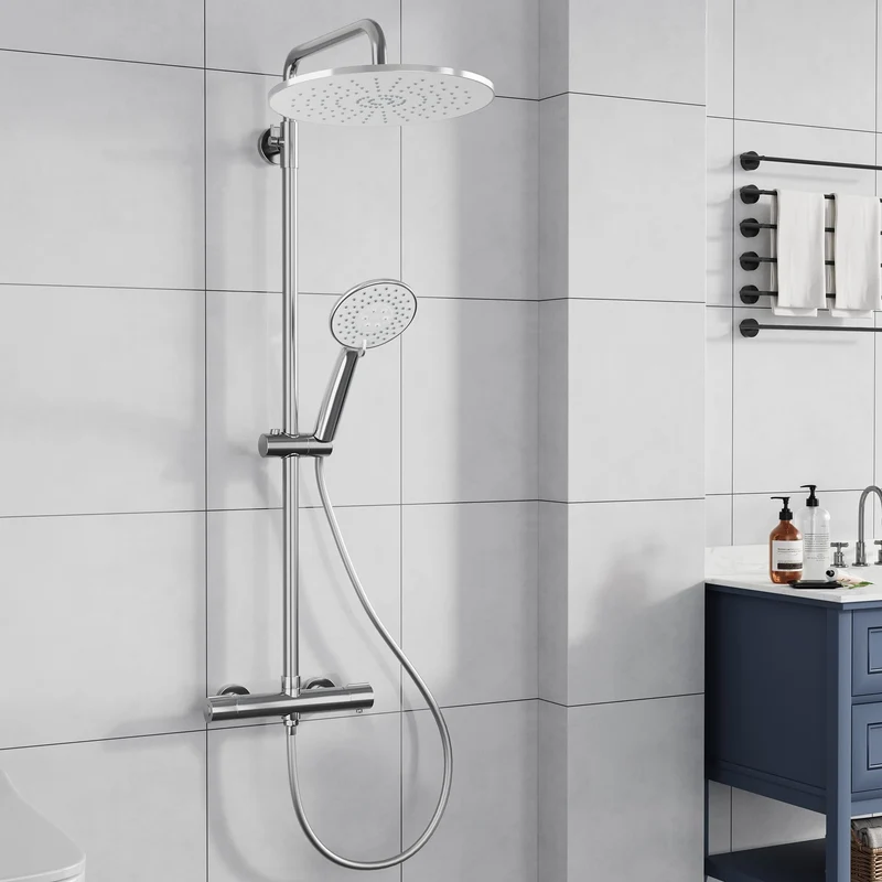 Garvee Sistema Doccia con Termostato Sicurezza 38°C, 3 Funzioni, Acciaio Inossidabile, Doccia Regolabile, Montaggio Facile, Bagno Familiare