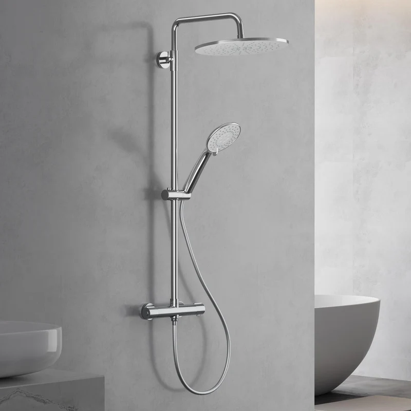 Garvee Sistema Doccia con Termostato Sicurezza 38°C, 3 Funzioni, Acciaio Inossidabile, Doccia Regolabile, Montaggio Facile, Bagno Familiare