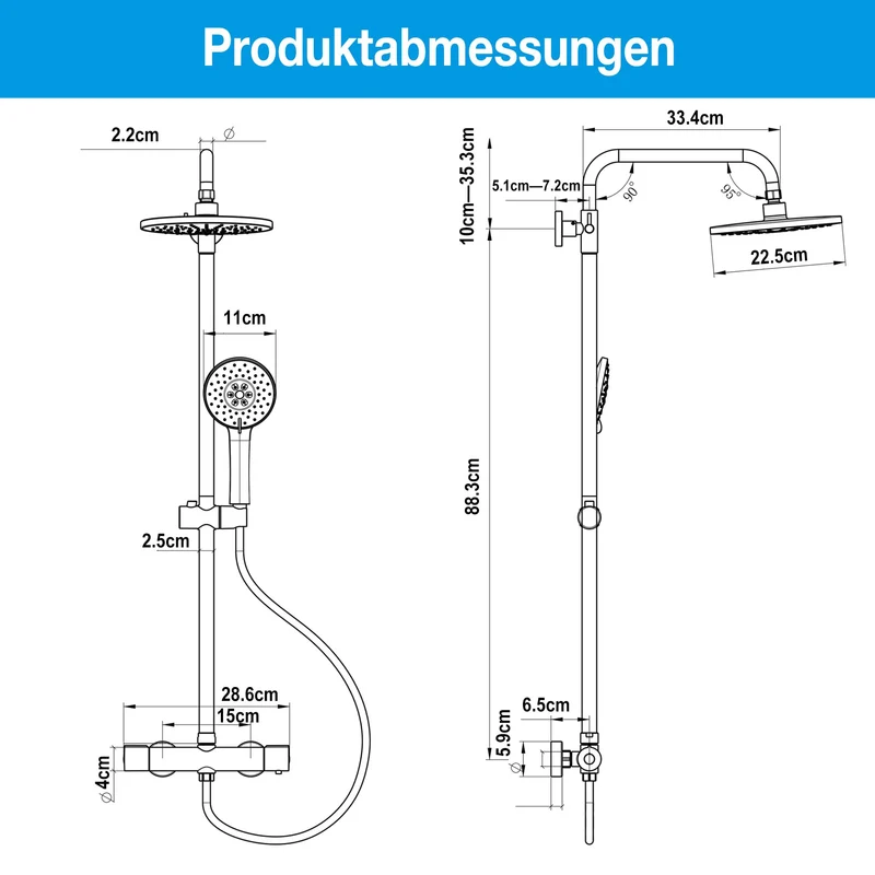 Garvee Sistema Doccia con Termostato Sicurezza 38°C, 3 Funzioni, Acciaio Inossidabile, Doccia Regolabile, Montaggio Facile, Bagno Familiare