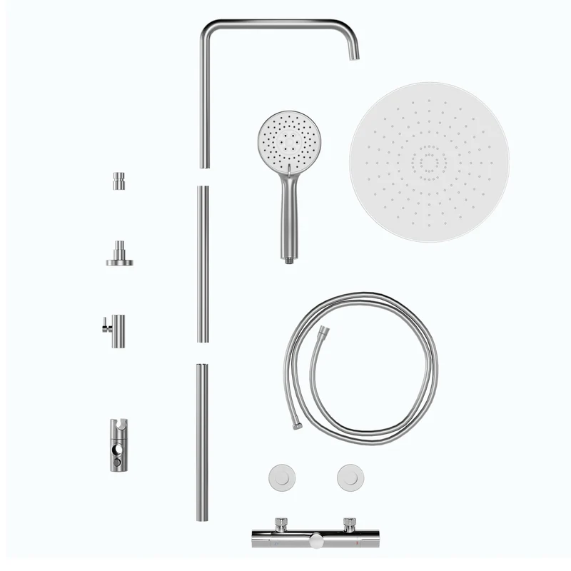 Garvee Sistema Doccia con Termostato Sicurezza 38°C, 3 Funzioni, Acciaio Inossidabile, Doccia Regolabile, Montaggio Facile, Bagno Familiare