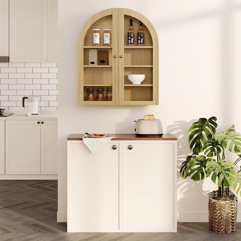 Garvee Armadio da Parete Bagno Arched con Porte Acriliche Doppie, Mensola Regolabile, Legno Rovere, Resistente all'Acqua, Montaggio a Parete, per Bagno e Cucina