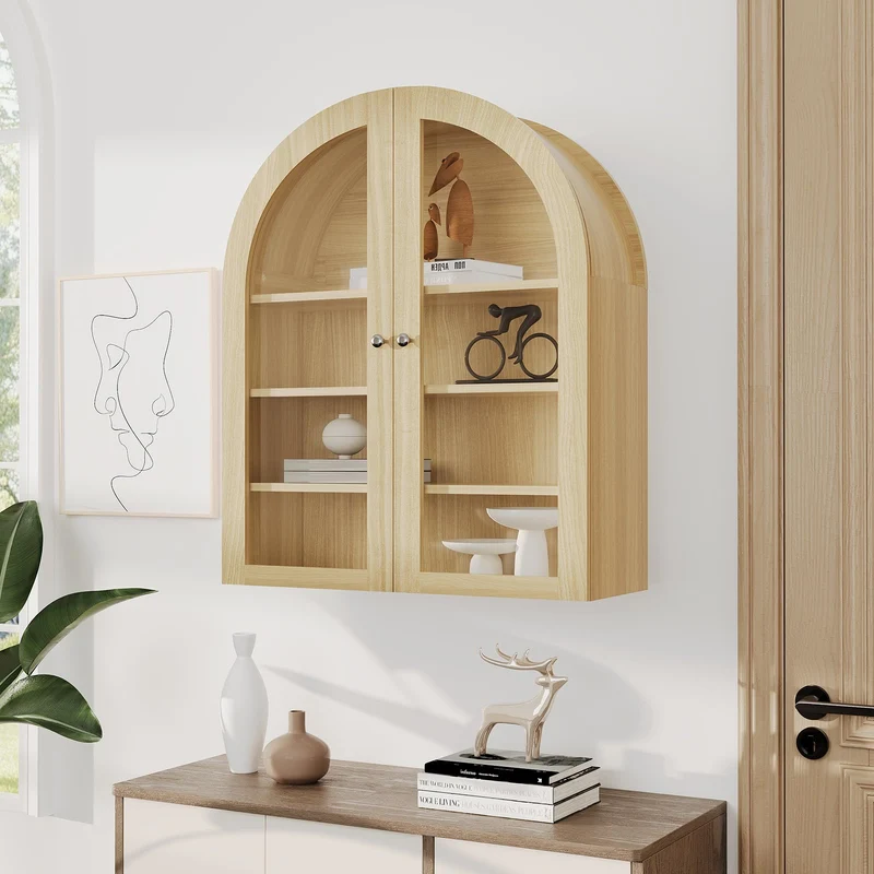 Garvee Armadio da Parete Bagno Arched con Porte Acriliche Doppie, Mensola Regolabile, Legno Rovere, Resistente all'Acqua, Montaggio a Parete, per Bagno e Cucina