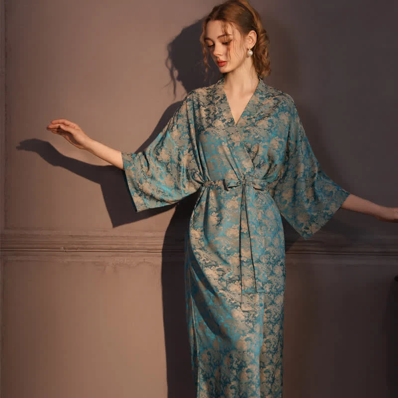 Kimono-Bademantel mit Vintage-Muster und 3/4-Ärmeln