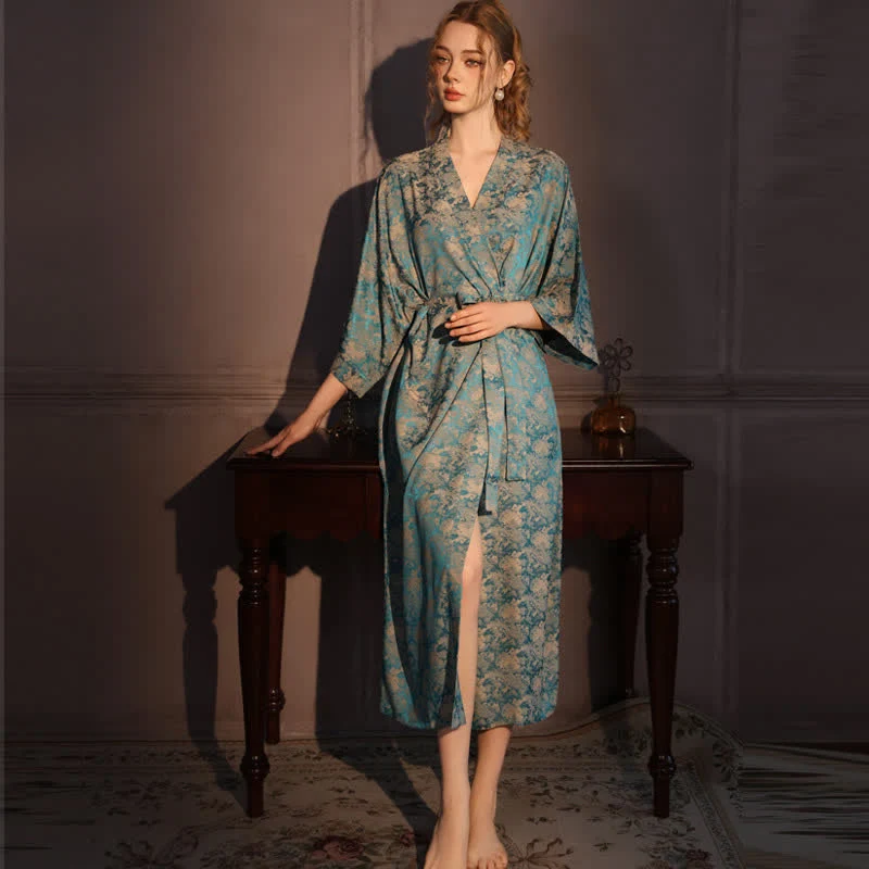 Kimono-Bademantel mit Vintage-Muster und 3/4-Ärmeln