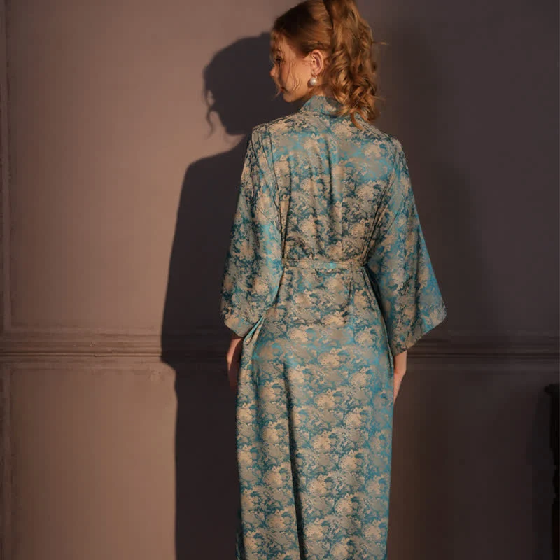 Kimono-Bademantel mit Vintage-Muster und 3/4-Ärmeln